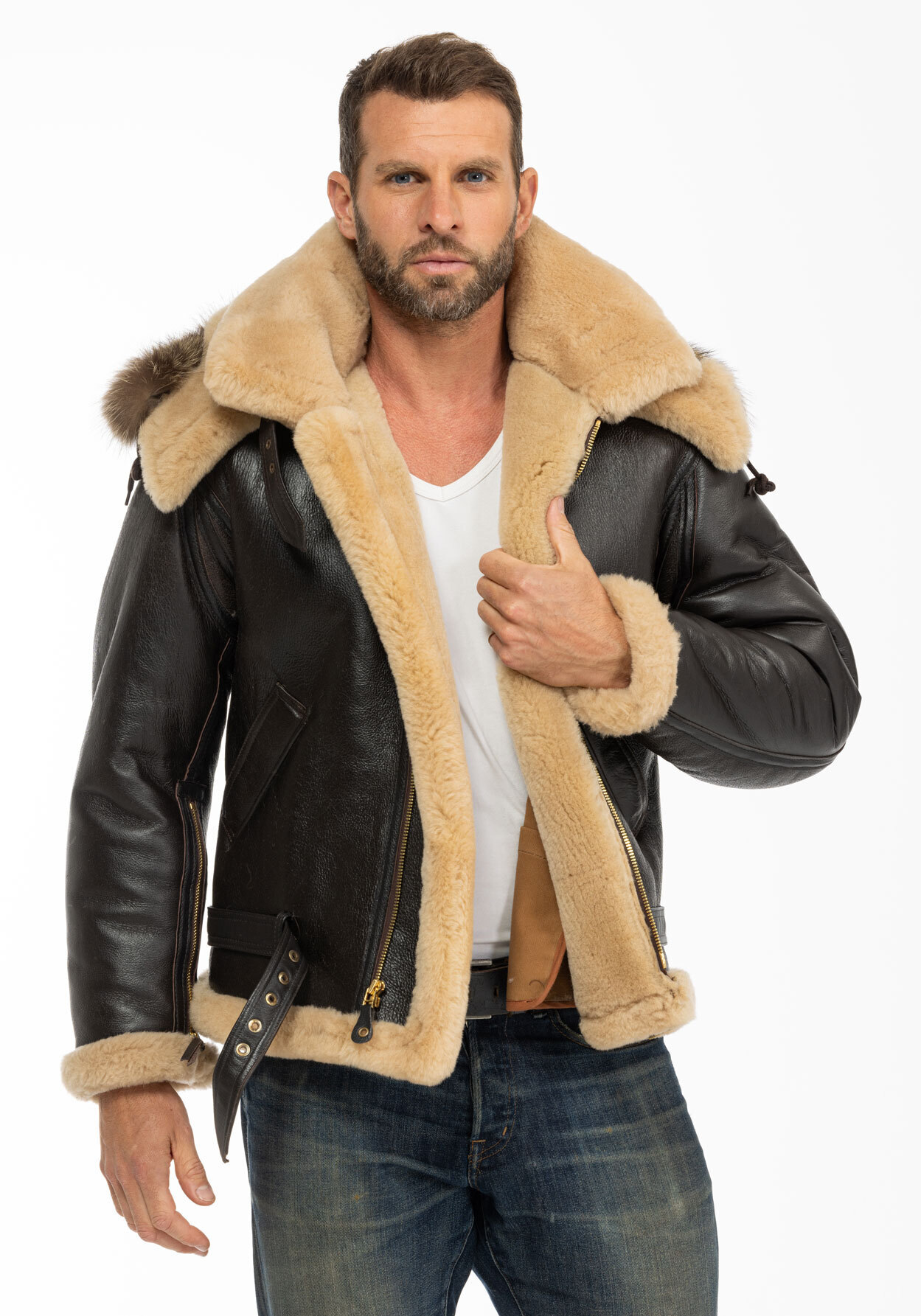 blouson cuir homme Cockpit Usa bombardier  Z21Y003W-MARRON-3454